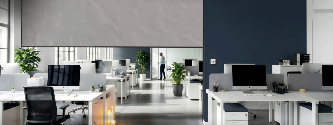 Automatic fire curtain for fire compartmentation in office spaces