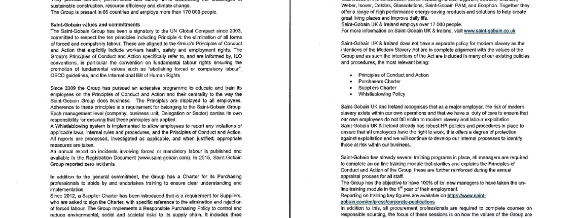 VETROTECH SAINT-GOBAIN UK & IRELAND MODERN SLAVERY STATEMENT 2017