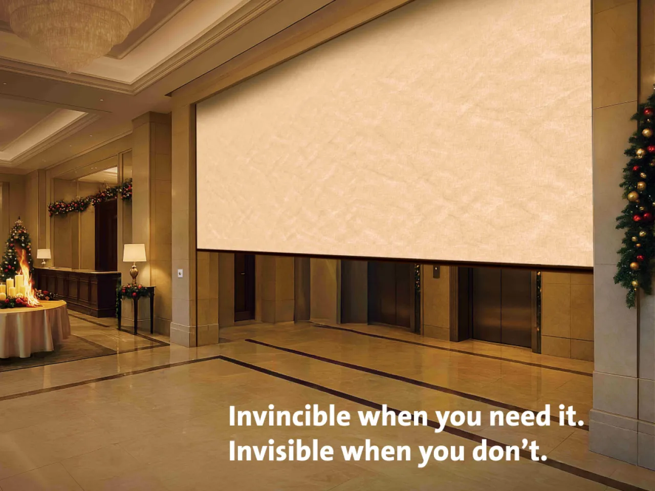 Automatic fire curtain for fire compartmentation in hotel lobies