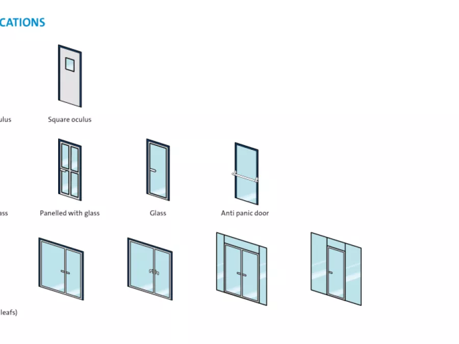 Diagram of various fire rated door types for interior applications