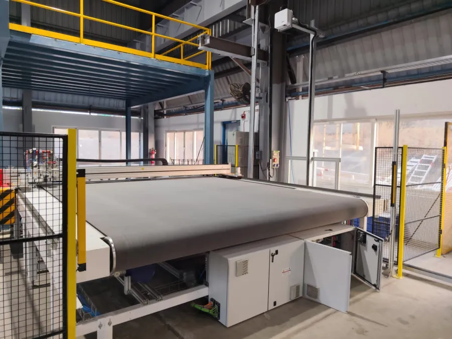 A fire curtain manufacturing line