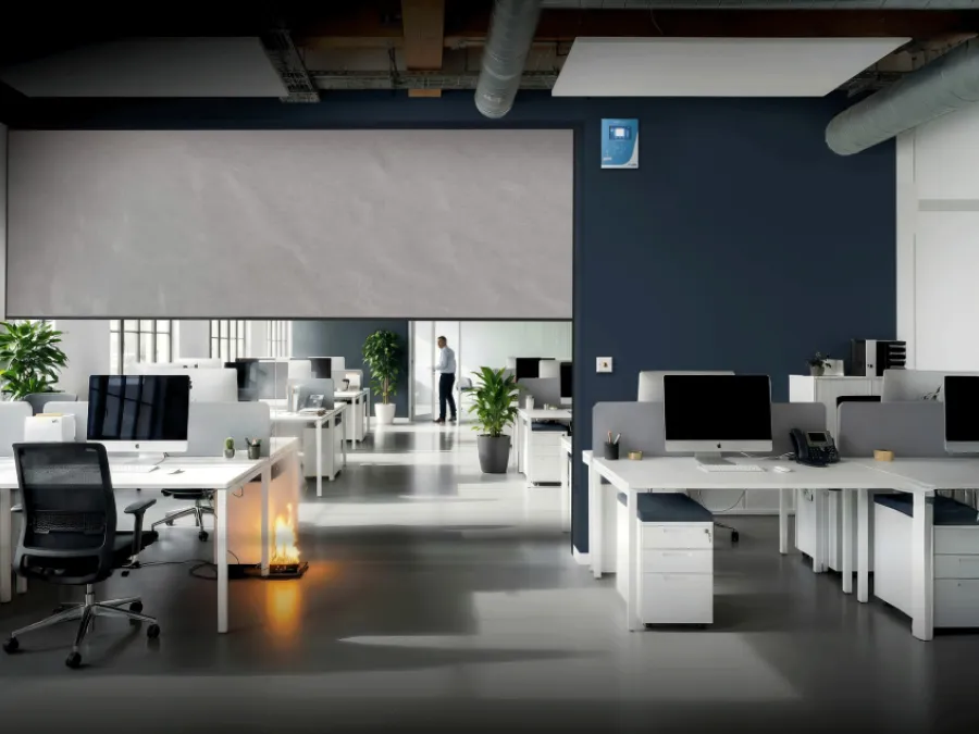 Automatic fire curtain for fire compartmentation in office spaces