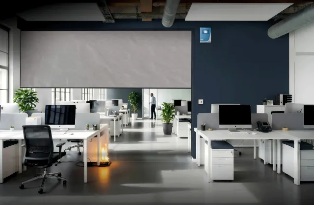 Automatic fire curtain for fire compartmentation in office spaces