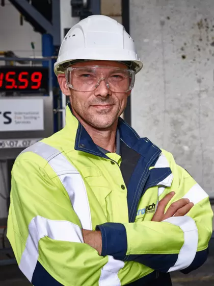 Image of a man in safety gear, representing Vetrotech's commitment to safety 