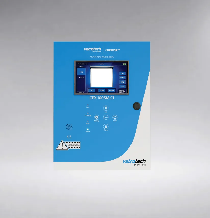 Control panel of the CURTIVIA automatic fire curtain